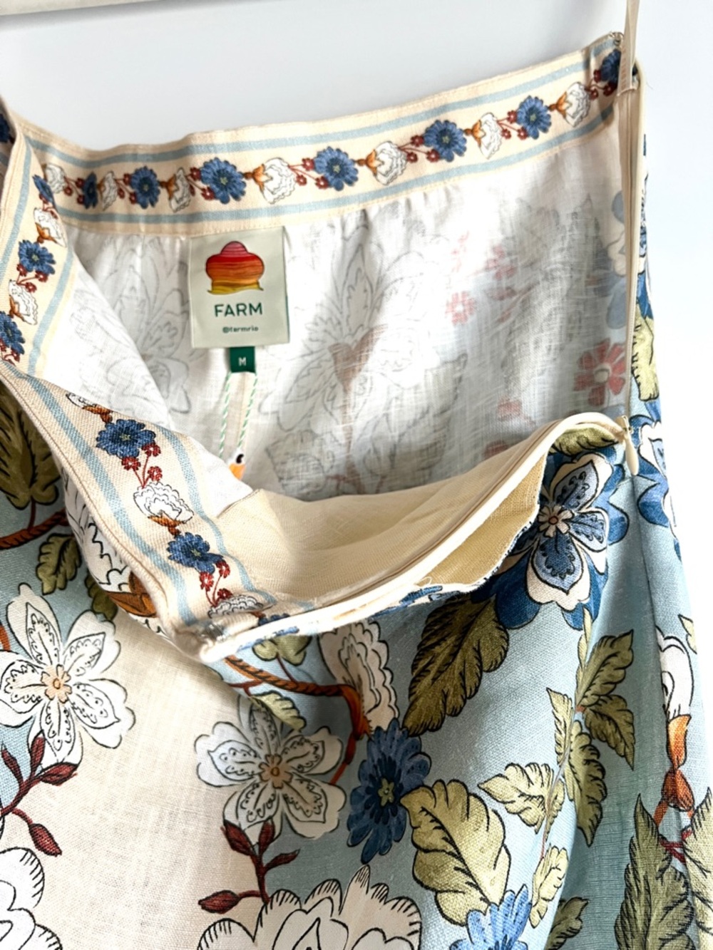 FARM Rio Cream Garden Scarf Euroflax™ Premium Linen Midi Skirt Size Medium NWT - Picture 11 of 16